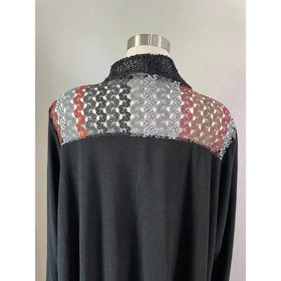 Avenue Womens Plus 26/28 Cardigan Duster Mix Media Animal Print Lace Mid Length - Picture 2 of 12